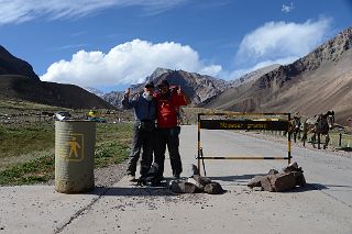 31 Jerome Ryan And Inka Guide Agustin Aramayo At The Parking Lot 2949m At Aconcagua Park Exit With Aconcagua In Clouds And Cerro Almacenes Morro.jpg